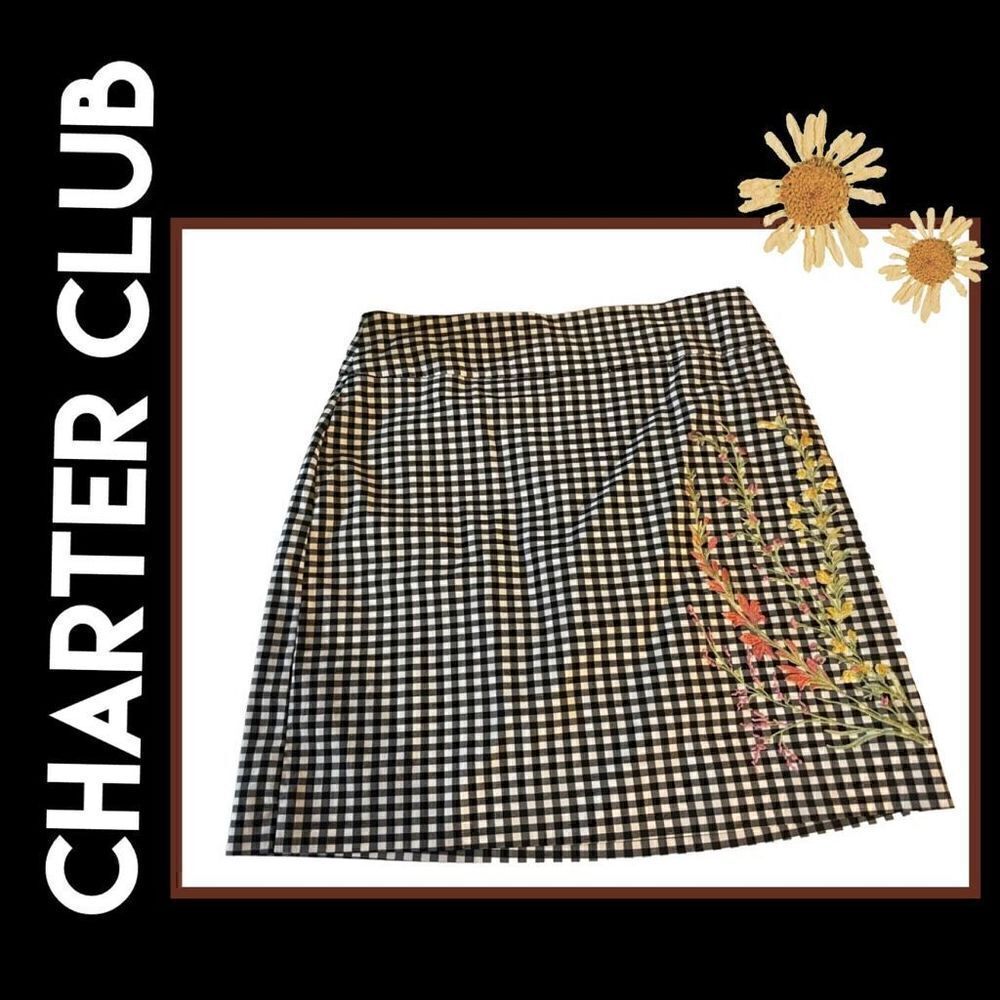 Charter Club Women' A-Line Skort Skirt Shorts Checkered Stretch Black Size 6